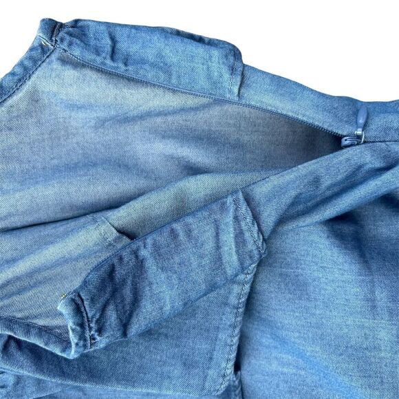 MICHAEL Michael Kors Blue Chambray Ruffle Dress M Keyhole Back Button - Picture 6 of 8